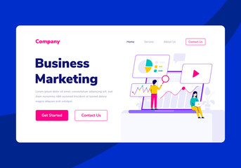  Template Landing Page People Business Marketing Vector Flat Illustration