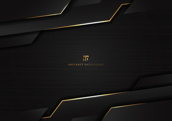 Wall Mural - abstract technology geometric glowing gold and black color shiny motion dark metallic background.