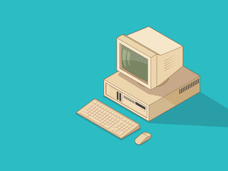 vintage computer on screen color background