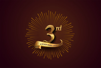 3rd anniversary logotype with fireworks and golden ribbon, isolated on elegant background. vector anniversary for celebration, invitation card, and greeting card