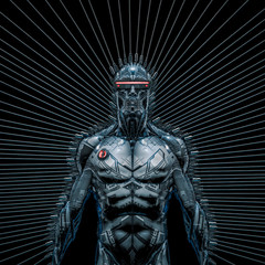 Wall Mural - data connection achieved / 3d illustration of science fiction artificial intelligence robot wearing 