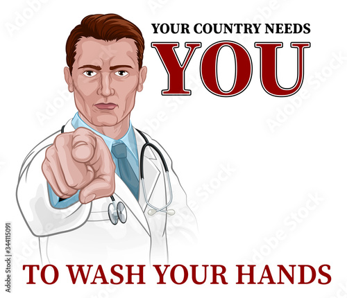 Fotografía A doctor pointing in a your country needs or wants you gesture with the message