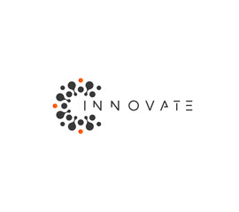 innovate technology startup logo concept, round emblem, solution symbol, isolated vector logotype on