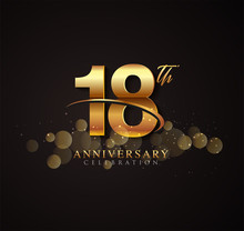 18th Golden Anniversary Logo With Swoosh And Sparkle Golden Colored Isolated On Elegant Background, Vector Design For Greeting Card And Invitation Card.