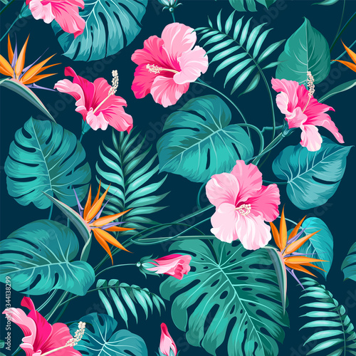 Tapety Tropikalne  blossom-kwiaty-na-bezszwowe-tlo-wzor-wzor-moda-tropikalny-kwiat-zwrotnik-kwiaty-na-tle-przyrody-ilustracja-wektorowa
