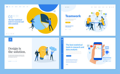 Wall Mural - set of flat design web page templates of team and teamwork, market research, business analysis and s