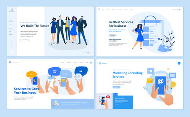 Wall Mural - Set of flat design web page templates of business services, digital marketing, social media, our team, online communic. Modern vector illustration concepts for website and mobile website development. 