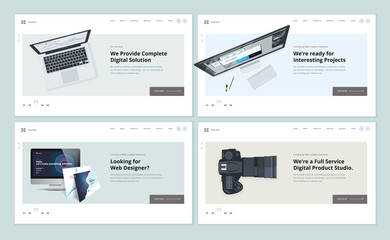 set of flat design web page templates of web and app design and development, graphic design, video a