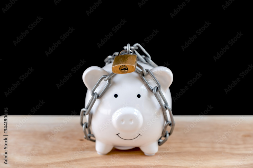 Chained piggy bank and lock money savings with chain and keys. Money ...