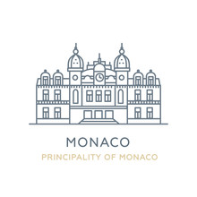 Monaco City,  Principality Of Monaco. Line Icon Of The Famous And Largest City In Europe. Outline Icon For Web, Mobile, And Infographics. Landmark And Famous Building. Vector Illustration