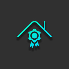 Certification house, certificate of quality for building. Colorful logo concept with soft shadow on dark background. Icon color of azure ocean