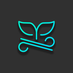 Whale tail on wave, outline design. Colorful logo concept with soft shadow on dark background. Icon color of azure ocean