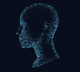 Aufkleber - Silhouette of a human head made of dots and particles. Conceptual image of AI (artificial intelligence), VR (virtual reality), Deep Learning and Face recognition systems.