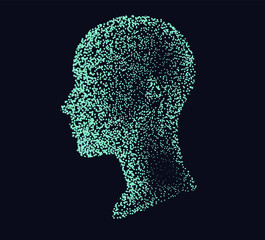 Aufkleber - Silhouette of a human head made of dots and particles. Conceptual image of AI (artificial intelligence), VR (virtual reality), Deep Learning and Face recognition systems.