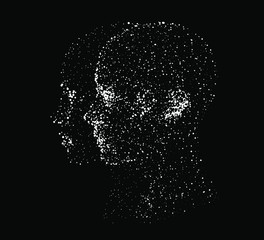 Aufkleber - Silhouette of a human head made of dots and particles. Conceptual image of AI (artificial intelligence), VR (virtual reality), Deep Learning and Face recognition systems.