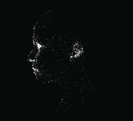 Aufkleber - Silhouette of a human head made of dots and particles. Conceptual image of AI (artificial intelligence), VR (virtual reality), Deep Learning and Face recognition systems.