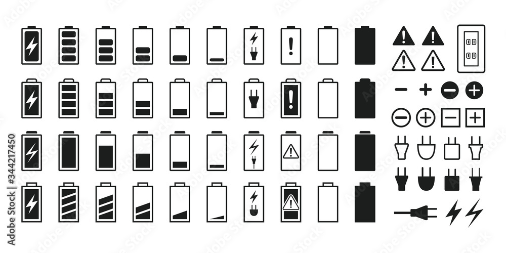 Battery and battery icon set - obrazy, fototapety, plakaty 