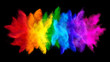 canvas print picture - colorful rainbow holi paint color big  double powder explosion isolated dark black wide panorama background. peace rgb beautiful party concept
