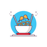 Fototapeta Młodzieżowe - Flat Illustration Vector Graphic of Bowl and Chicken Noodles. Good for Your Book Menu, Icon, Social Media Ads, etc.