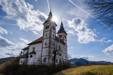 Wall Mural - Saint Volbenk church with two towers in Poljane