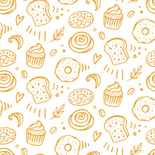 Pastry, Sweet Bakery Seamless Pattern With Baked Goods