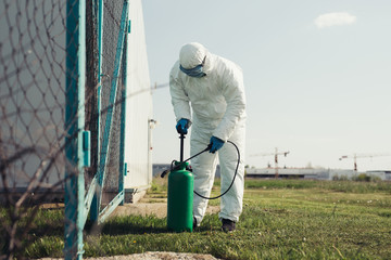 Cleaning and Disinfection outside around buildings, the corona-virus epidemic.