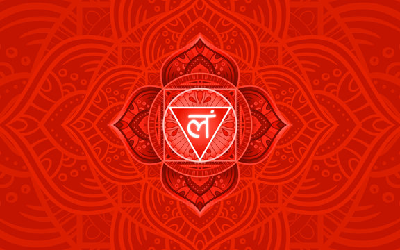 Muladhara, root chakra symbol. Colorful mandala. Vector illustration