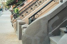Brownstone Houses Lined Up Stairways During Golden Hour For Real Estate Commercial Photography Brokers New York New Jersey Area