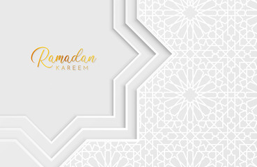 Wall Mural - Ramadan kareem background with white paper cut geometric shape. Vector illustration for Islamic holy month celebrations. Place for your text