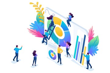 Canvas Print - isometric concept young entrepreneurs, data collection, data analysis. concept for web design