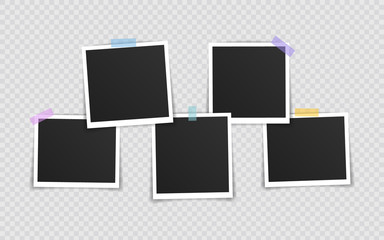 Wall Mural - vector photo frame mockup design. super set photo frame on sticky tape isolated on transparent backg