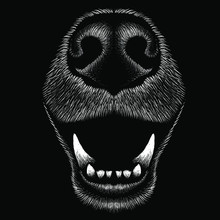 The Vector Logo Dog  Or Wolf For Tattoo Or T-shirt Design Or Outwear.  Cute Print Style Dog  Or Wolf  Background. This Hand Drawing Would Be Nice To Make On The Black Fabric Or Canvas.