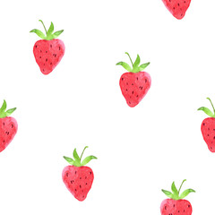 Fresh red strawberry seamless pattern. Hand drawn watercolor background.  Image of a summer berries. For print textile, fabric, wallpaper.