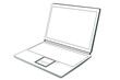 Ein Laptop mit offenem Display mit Outlines auf weiß illustriert.
