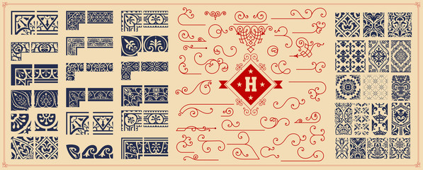 Wall Mural - mega set of seamless patterns and accents