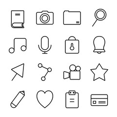 Poster - microphone and user interface icon set, line style