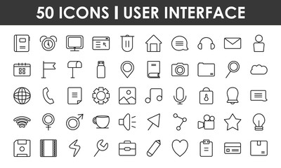 Poster - icon set of user interface, line style