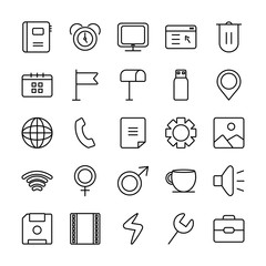 Poster - global sphere and user interface icon set, line style