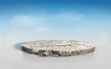 Crack Concrete Floor Isolated On Blue Sky 3D Illustration Circle Cross Section,  Stone Ground In Round Cutaway