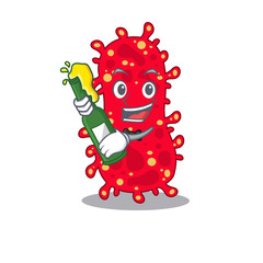 Sticker - Mascot character design of moraxella say cheers with bottle of beer