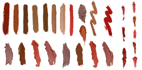 Wall Mural - set of textures of color lipsticks or concealer smears on isolated white background