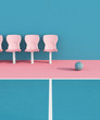 abstract pastel pink blue color basketball court with seats and ball minimalistic composition. 3d render