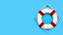 Lifebuoy On Blue Background. Copy Space
