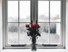 Red Roses On Window Sill
