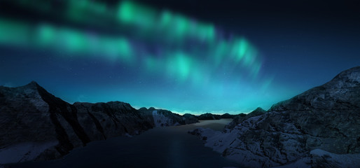 Wall Mural - a beautiful green and red aurora dancing over the hills.
