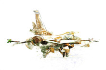 American Jet Fighter Aircraft Drawing Illustration Art Vintage