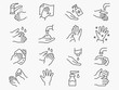 Hand washing line icons set. Black vector illustration. Editable stroke.