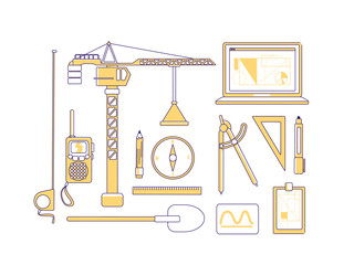 Wall Mural - construction items yellow linear objects set. industrial and architectural equipment thin line symbo