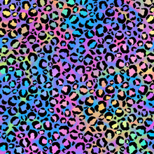 Holographic Leopard Print On Gradient Background - Cute Holographic Leopard Spots Pattern On Bright Neon Gradient Background	