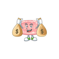 Wall Mural - Blissful rich pink soap cartoon character having money bags